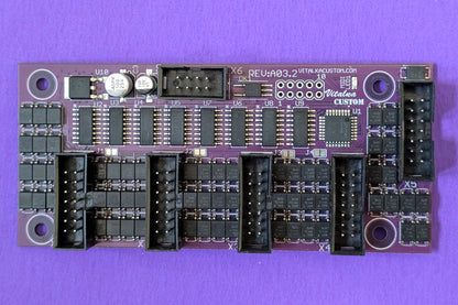 Electronic circuit board on a purple background